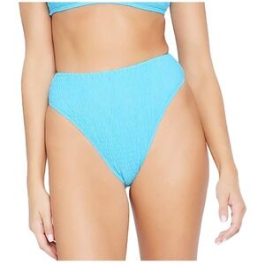 L Space Barlette Bitsy Bikini Bottom Aquamarine Blue Smocked High Waist Size XS